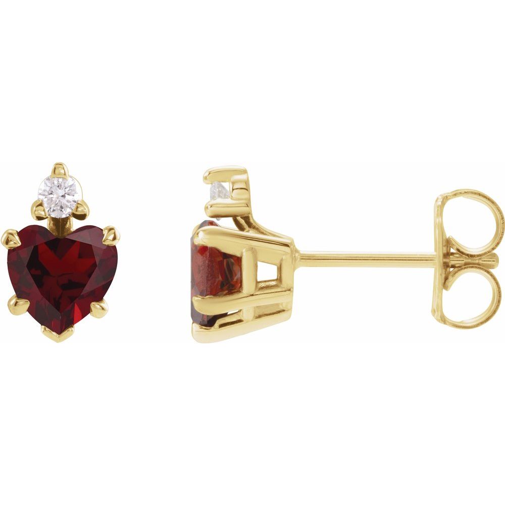 14K Yellow Gold Natural Mozambique Garnet & .06 Natural Diamond Stud Earrings