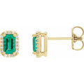 14K Yellow Gold Lab-Grown Emerald & .07 CTW Natural Diamond Halo-Style Earrings