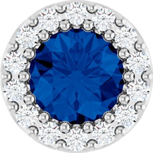 Natural Blue Sapphire And 1/10 Ctw Natural Diamond Halo-Style Pendant (Style 88590)