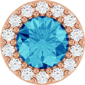 Natural Blue Zircon And 1/10 Ctw Natural Diamond Halo-Style Pendant (Style 88590)