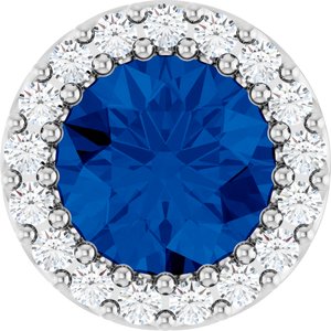 Natural Blue Sapphire And 1/8 Ctw Natural Diamond Halo-Style Pendant (Style 88590)