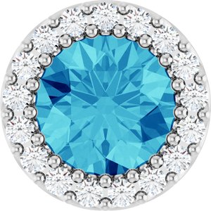 Natural Blue Zircon And 1/8 Ctw Natural Diamond Halo-Style Pendant (Style 88590)