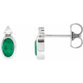 Sterling Silver 5x3 mm Natural Emerald & .03 CTW Natural Diamond Earrings