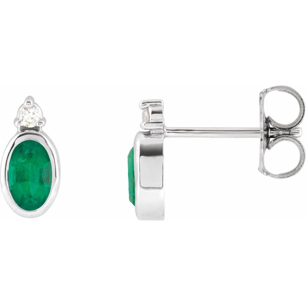 Sterling Silver 5x3 mm Natural Emerald & .03 CTW Natural Diamond Earrings