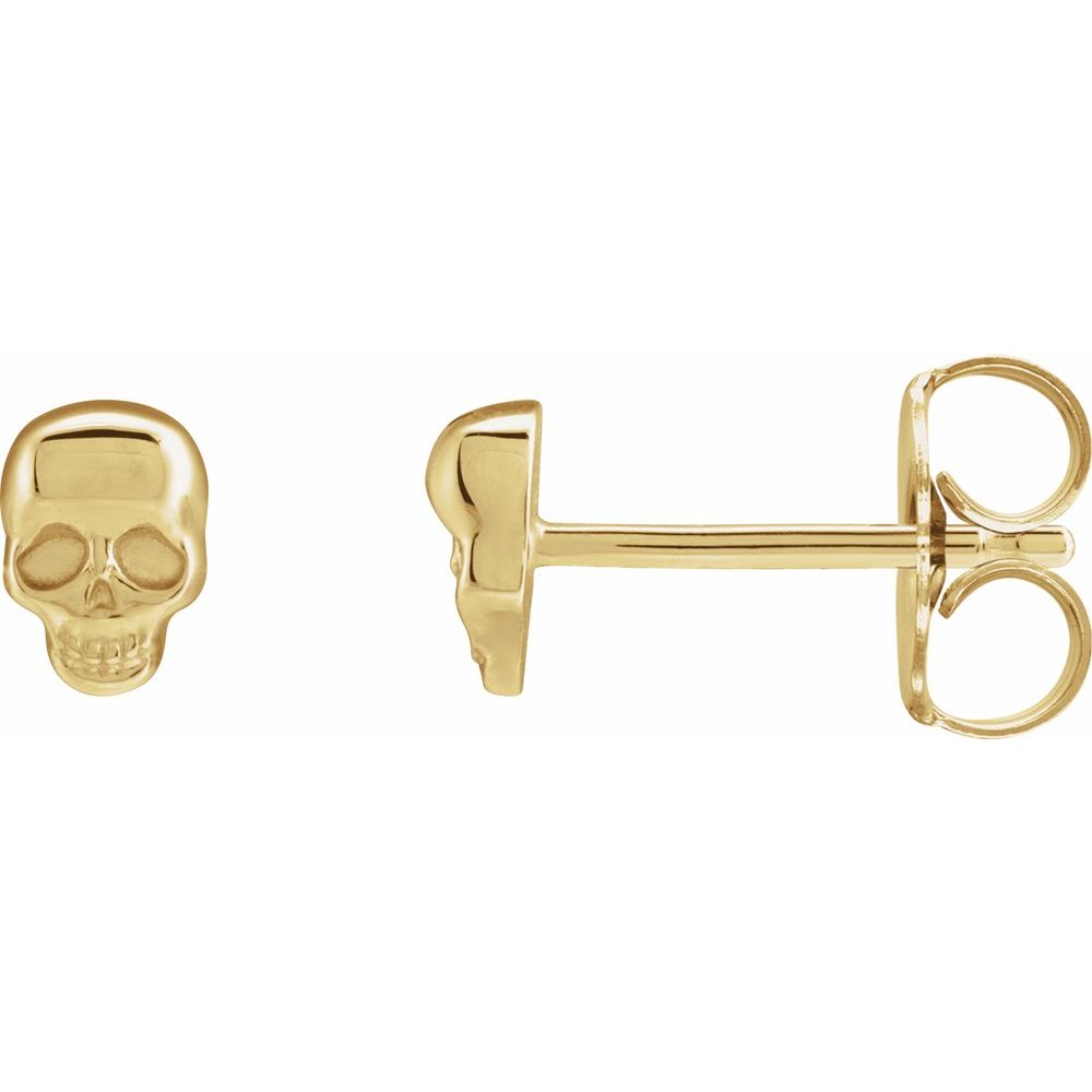 14K Yellow Gold Skull Earrings