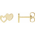 14K Yellow Gold Double Heart Stud Earrings