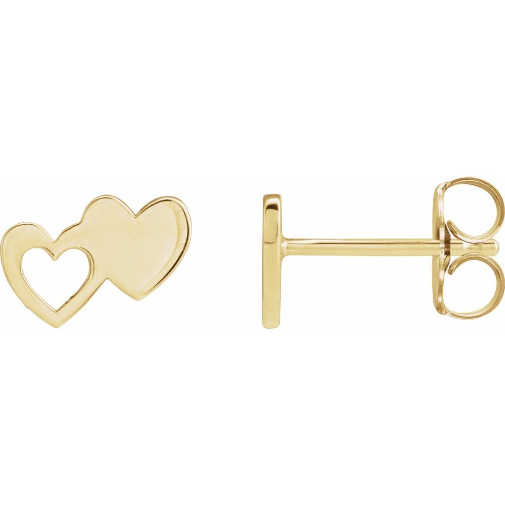 14K Yellow Gold Double Heart Stud Earrings