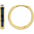 14K Yellow Gold Blue Enamel Hinged 12.1 mm Hoop Earrings