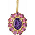 Impress 14K Yellow Gold Natural Amethyst And Natural Rhodolite Garnet Halo Style Pendant