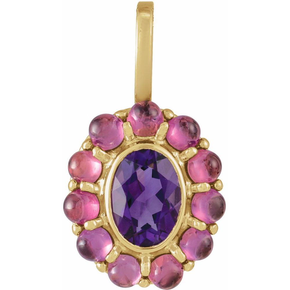Impress 14K Yellow Gold Natural Amethyst And Natural Rhodolite Garnet Halo Style Pendant