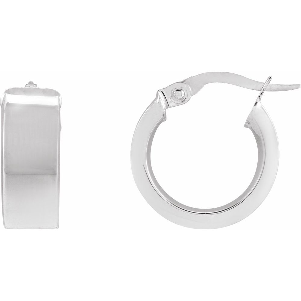 14K White Gold Flat Tube 10 mm Hoop Earrings