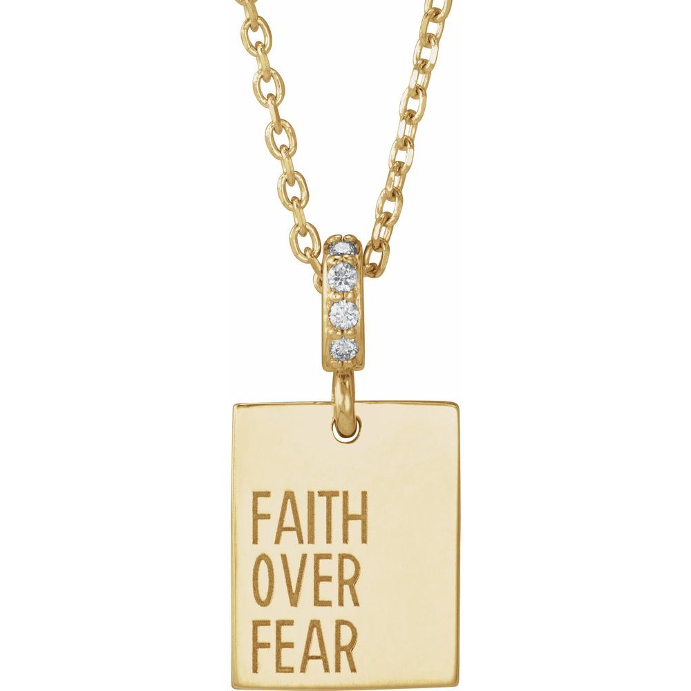14K Yellow Gold .02 CTW Natural Diamond Faith Over Fear 16-18" Necklace