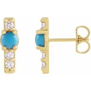 Natural Turquoise And 1/5 Ctw Natural Diamond Cabochon Bar Earrings (Style 87329)