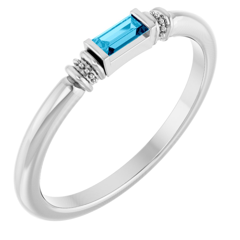 Essentials 14K White Gold Lab Grown Aqua Sapphire Stackable Ring
