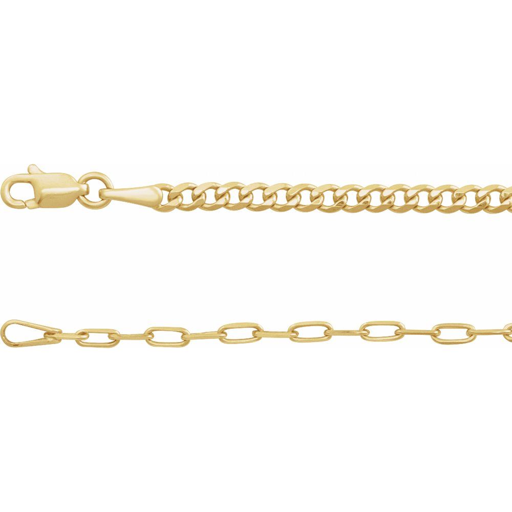 14K Yellow 2.7 mm Curb & Paperclip-Style 7" Chain