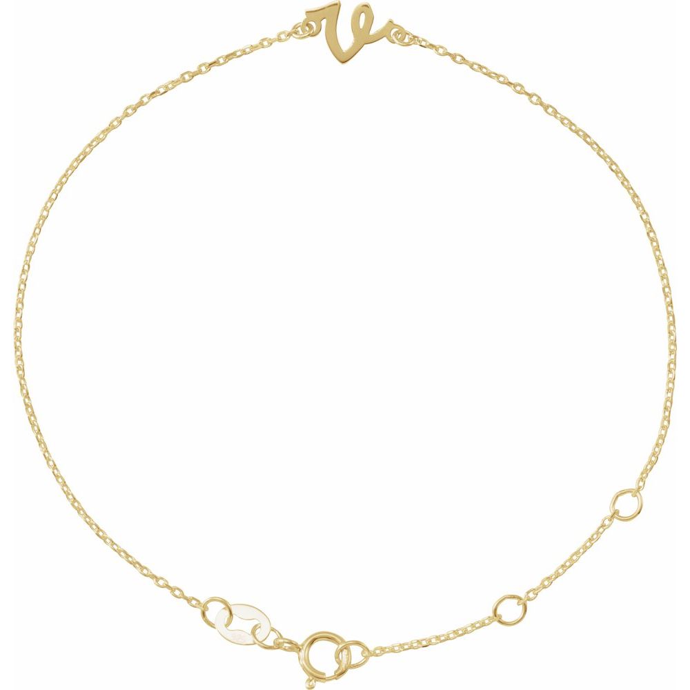 14K Yellow Initial V 6 1/2-7 1/2" Bracelet