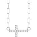 .05 Ctw Natural Diamond Sideways Cross Paperclip Necklace (Style R50063)