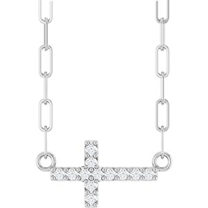 .05 Ctw Natural Diamond Sideways Cross Paperclip Necklace (Style R50063)