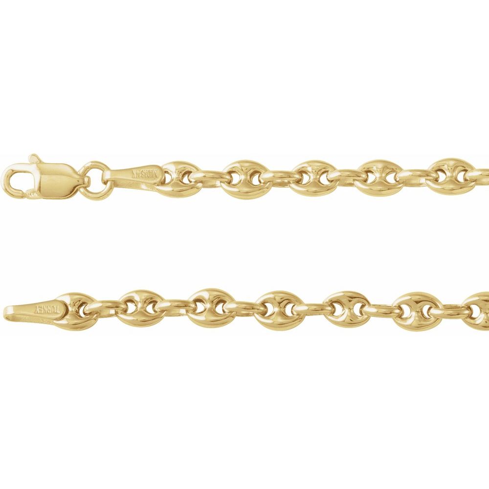 14K Yellow Gold 3.8 mm Hollow Puffed Anchor 18" Chain
