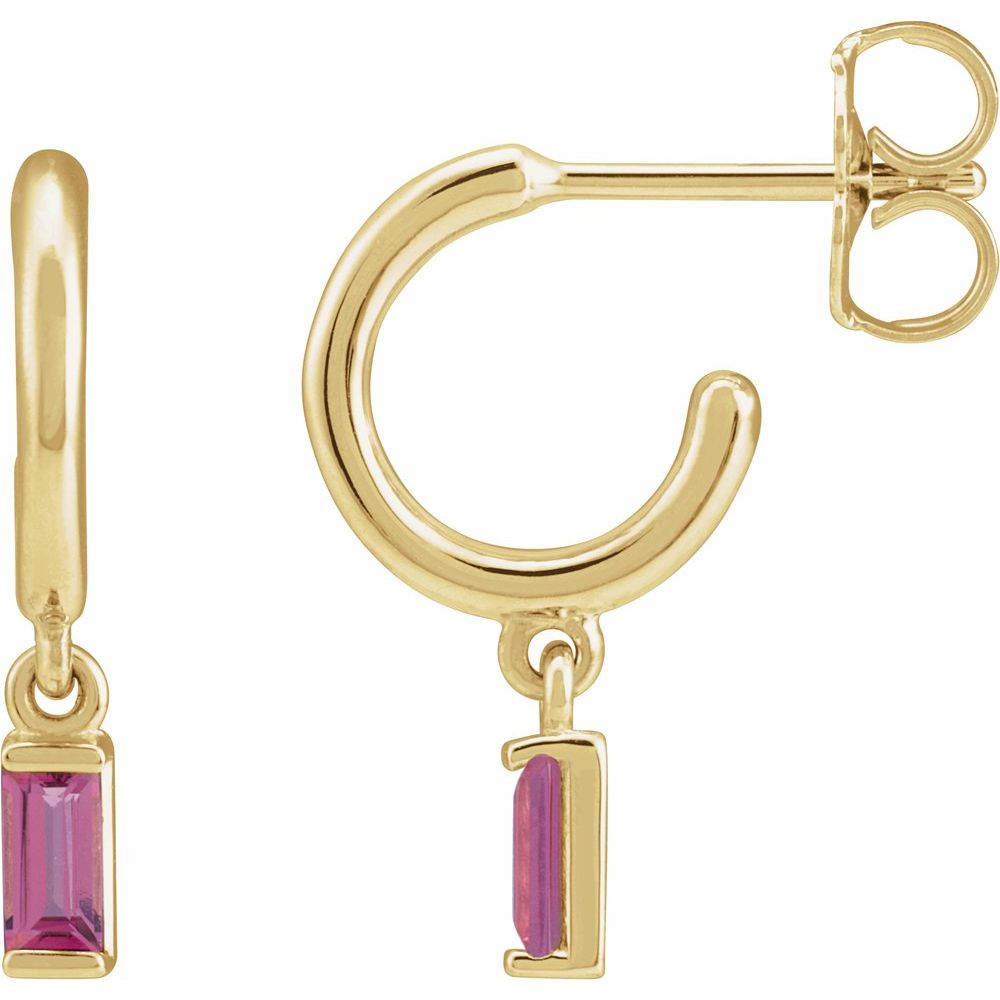 14K Yellow Gold Natural Pink Tourmaline 17.6 mm Hoop Earrings