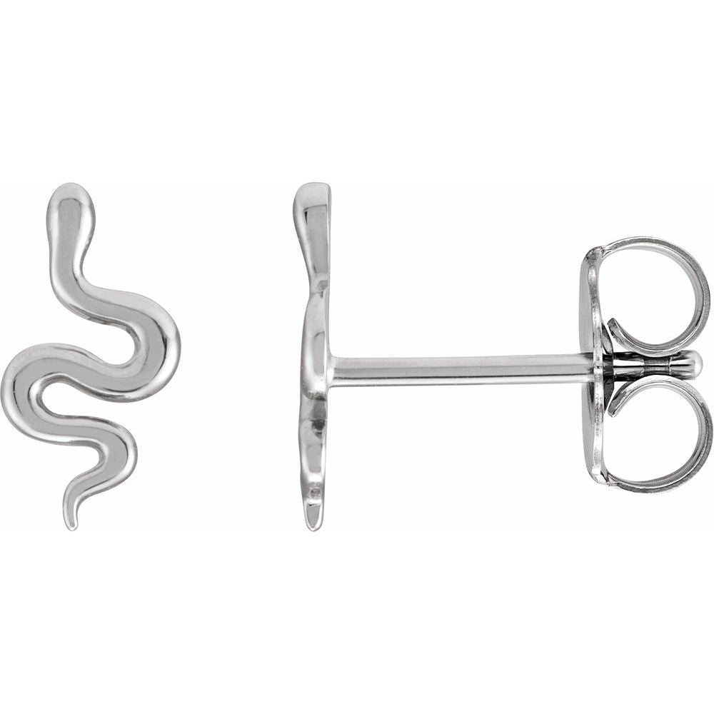 14K White Gold Snake Earrings