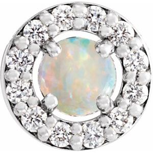 Cabochon Natural White Opal And .06 Ctw Natural Diamond Halo-Style Pendant Slide (Style 88054)