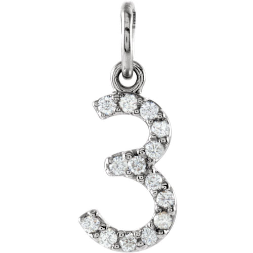 14K White Gold .06 CTW Natural Diamond Numeral 3 Charm/Pendant