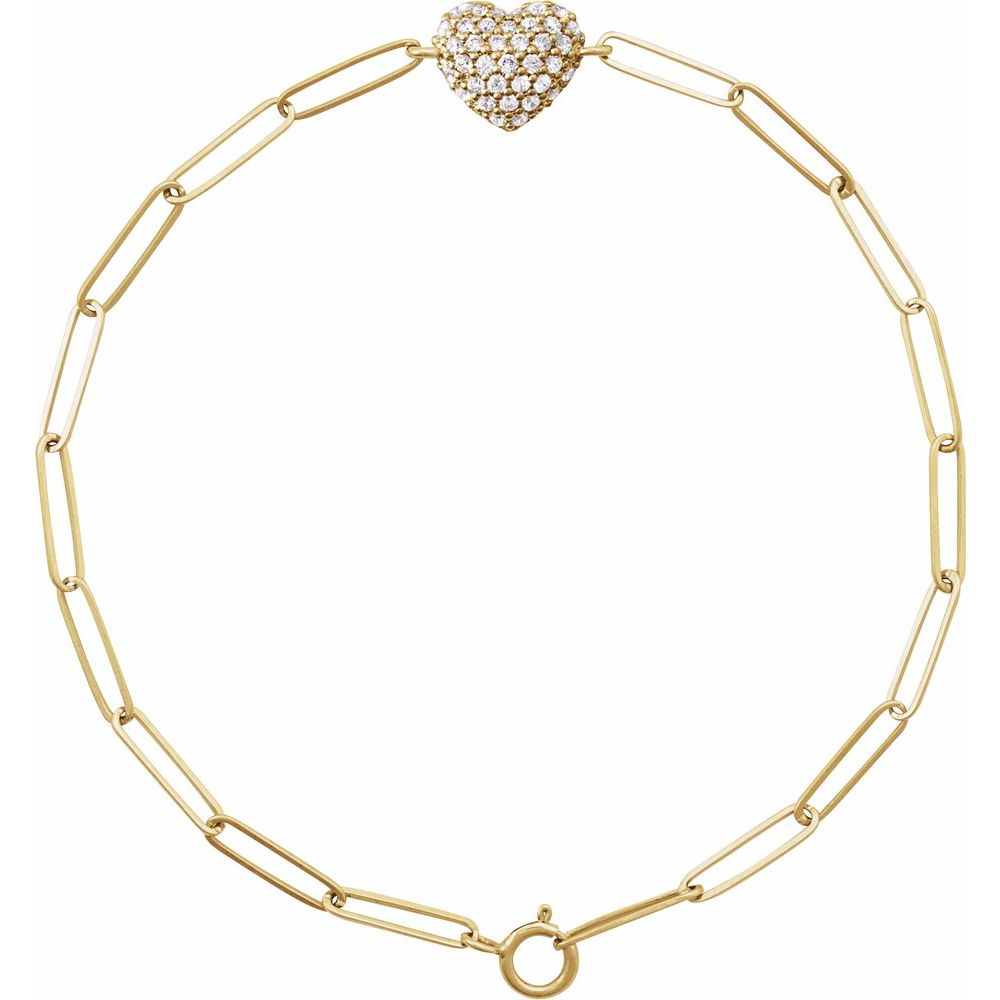 14K Yellow 1/3 CTW Natural Diamond Heart & Paperclip-Style 7" Bracelet