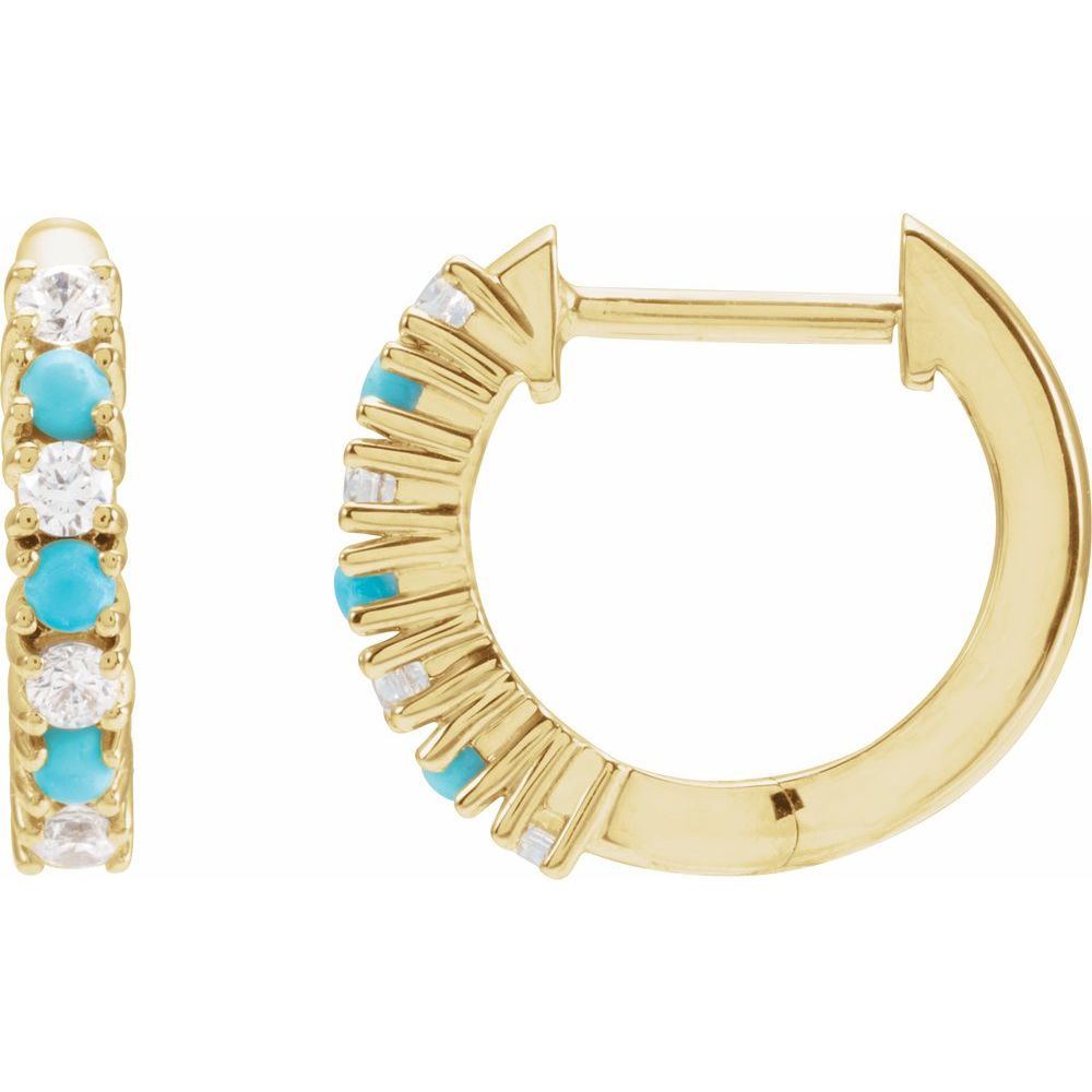 14K Yellow Gold Natural Turquoise & 1/3 CTW Natural Diamond Hoop Earrings