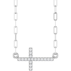 .06 Ctw Natural Diamond Sideways Cross Paperclip Necklace (Style R50063)