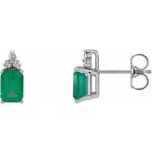 Natural Emerald & Natural Diamond Earrings (Style 67694)