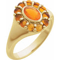 Impress 14K Yellow Gold Natural Mexican Fire Opal And Natural Citrine Halo Style Ring