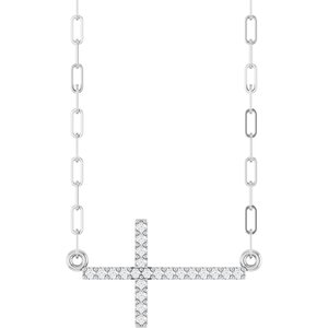 .08 Ctw Natural Diamond Sideways Cross Paperclip Necklace (Style R50063)