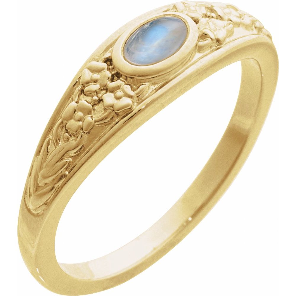 Impress 14K Yellow Gold Natural Moonstone Cabochon Floral Ring