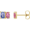 14K Yellow Gold Natural Tanzanite & Natural Pink Tourmaline Two-Stone Stud Earrings