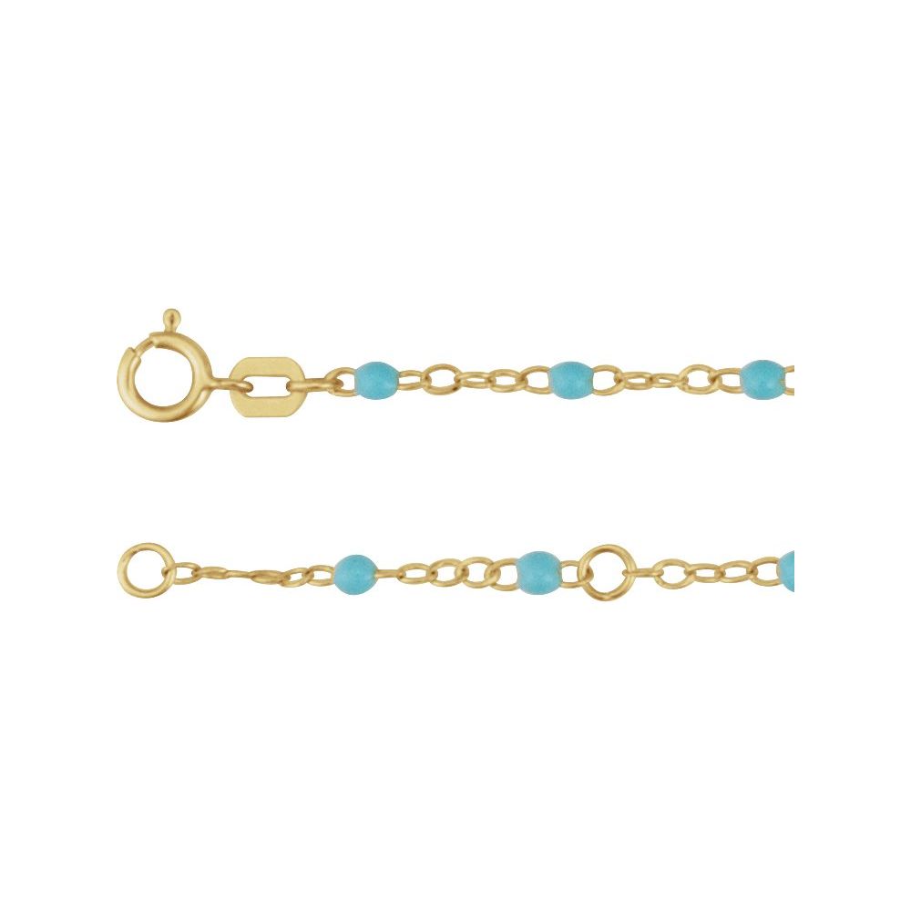 14K Yellow Gold 2 mm Adjustable Turquoise Enamel Bead 17-18" Chain