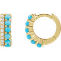 14K Yellow Gold Natural Turquoise & 1/8 CTW Natural Diamond Huggie Hoop Earrings