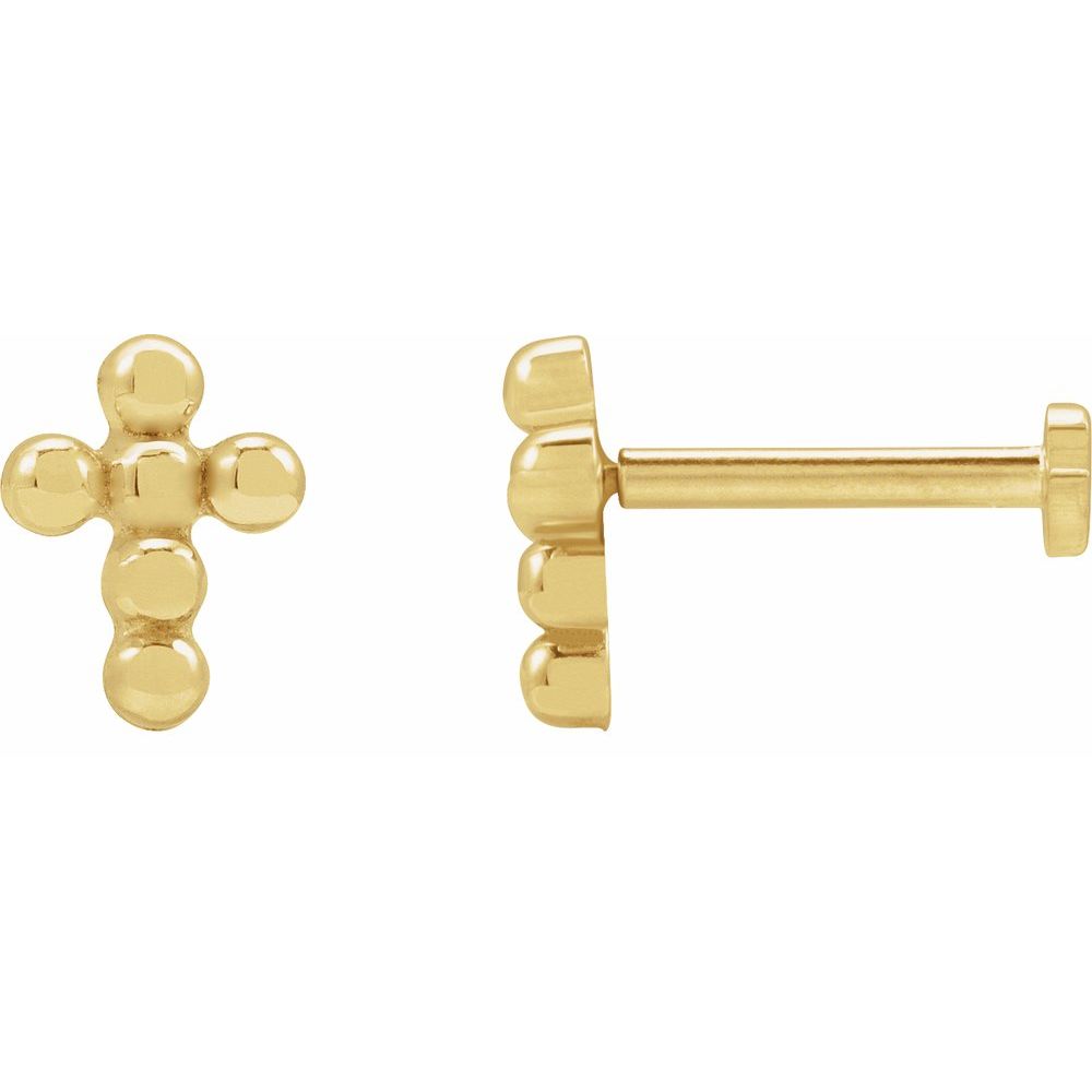 14K Yellow Gold Beaded Cross Stud Earrings