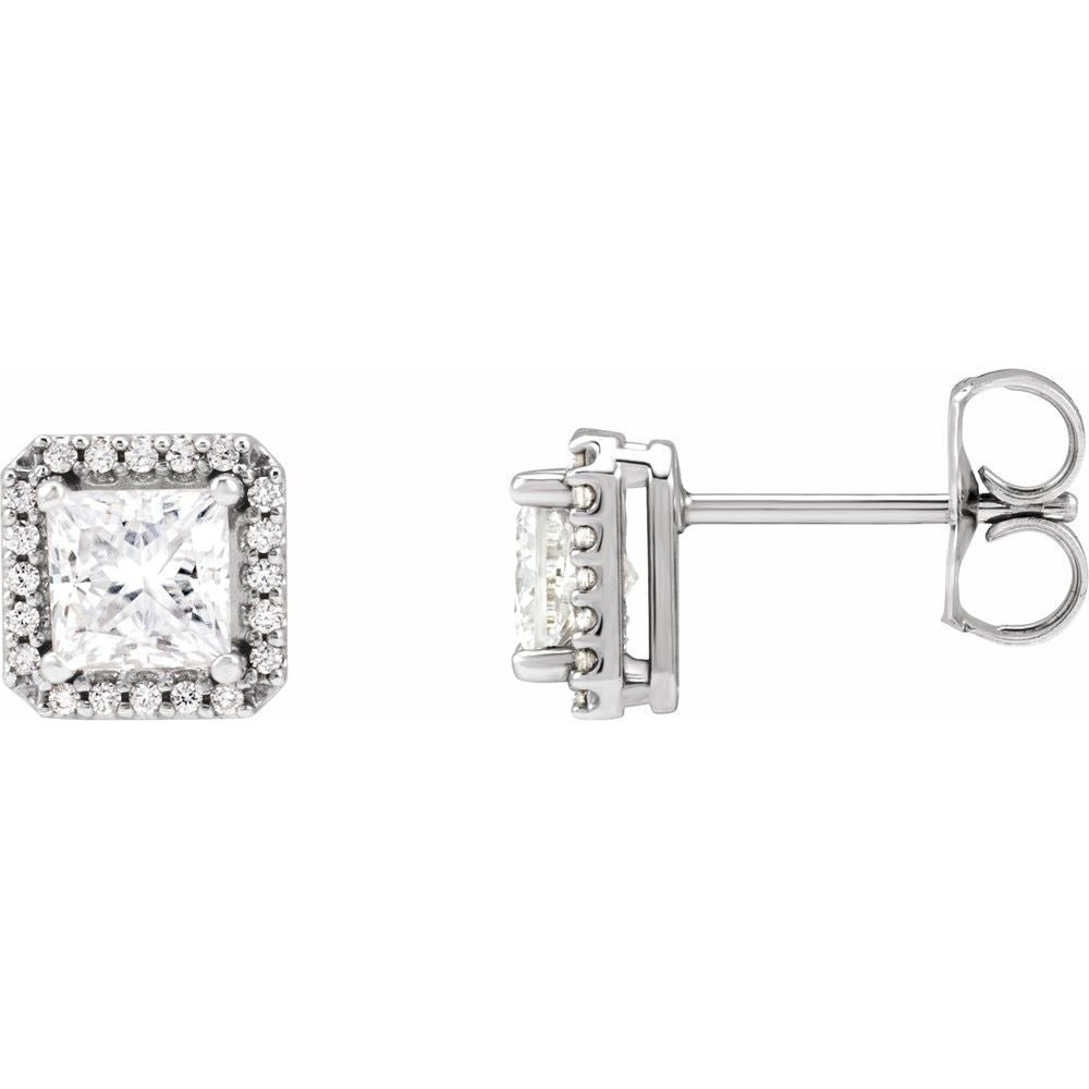 Square 4-Prong Halo-Style Earring