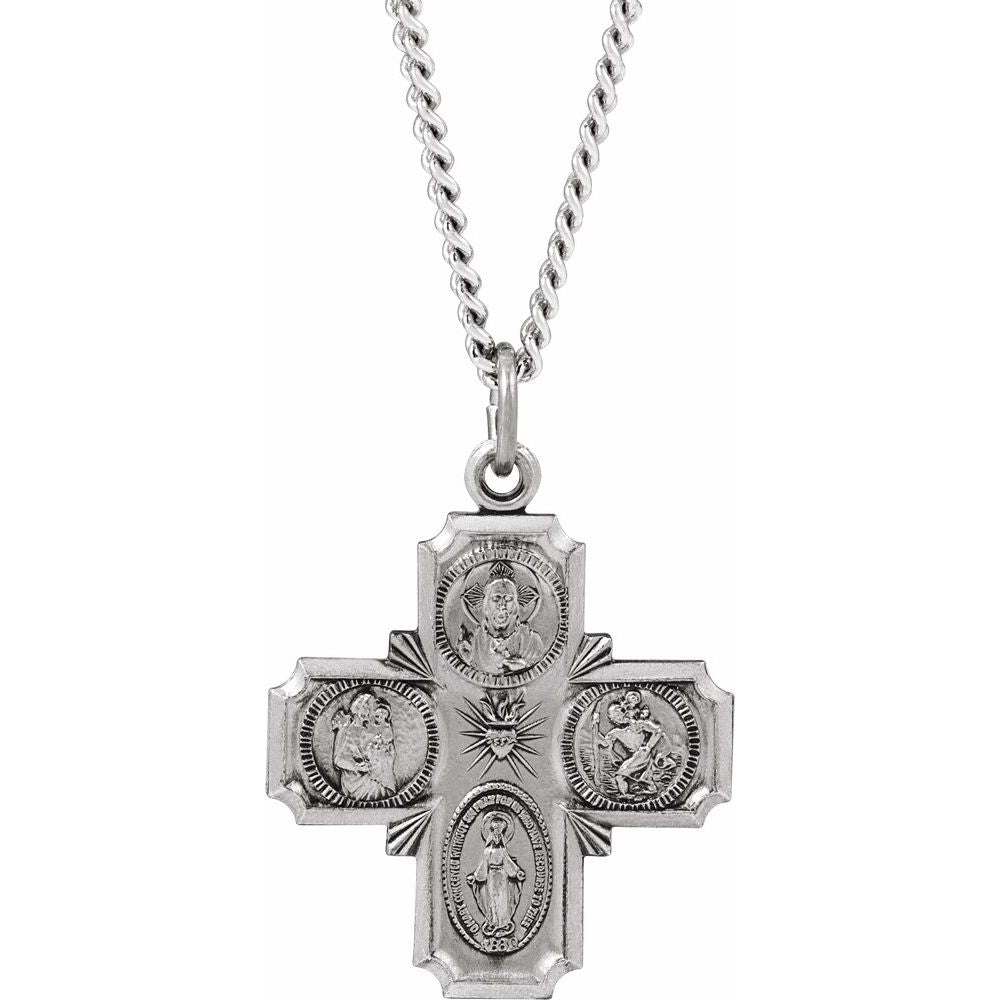 Sterling Silver 25x24 mm Four-Way Cross Medal 24" Necklace
