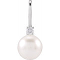 14K White Gold Cultured White Akoya Pearl & .03 CT Natural Diamond Charm/Pendant