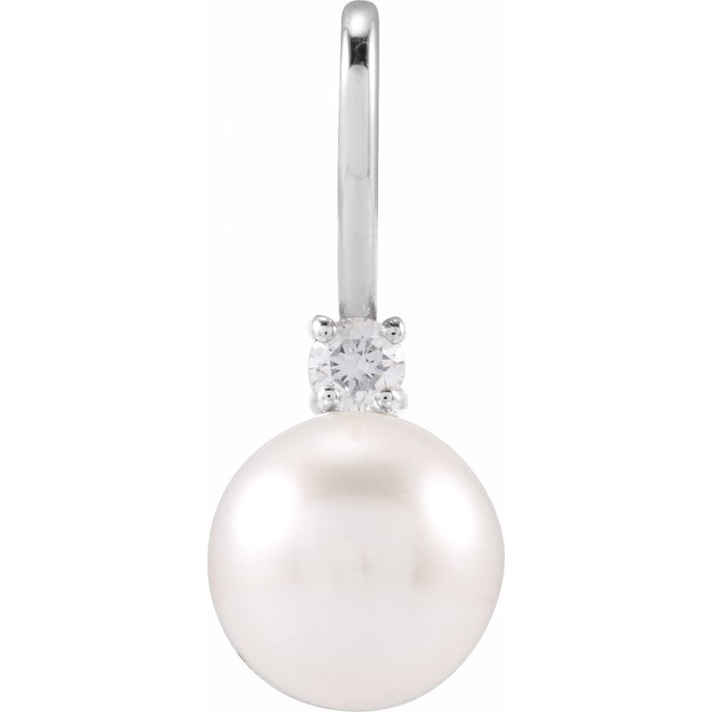 14K White Gold Cultured White Akoya Pearl & .03 CT Natural Diamond Charm/Pendant