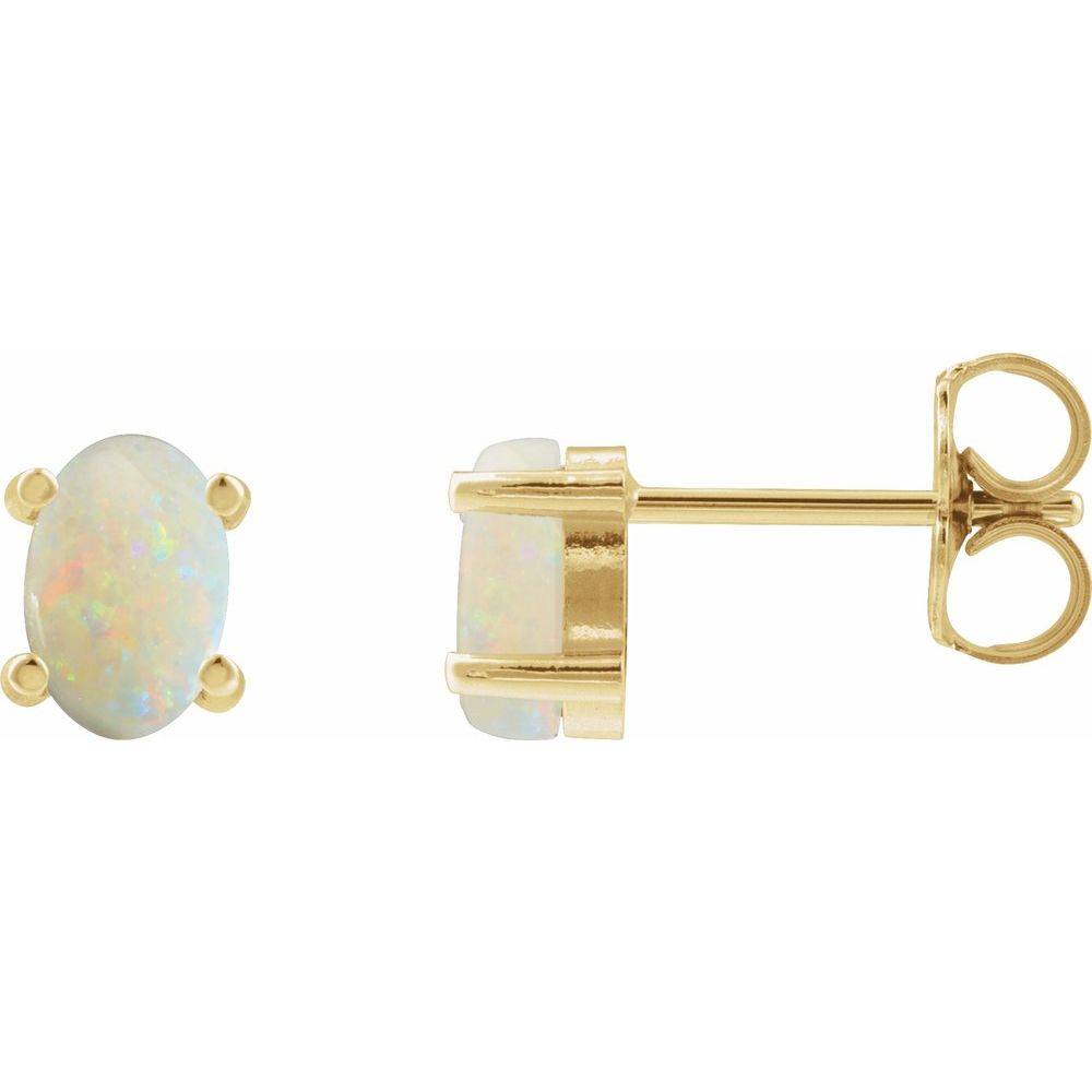 14K Yellow Gold 6x4 mm Oval Natural White Opal Earrings