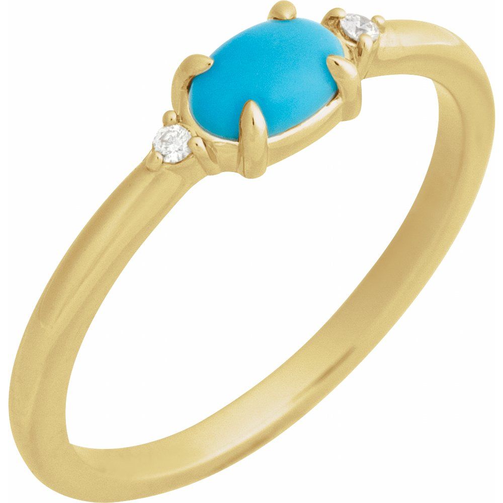 14K Yellow Gold Natural Turquoise & .03 CTW Natural Diamond Ring