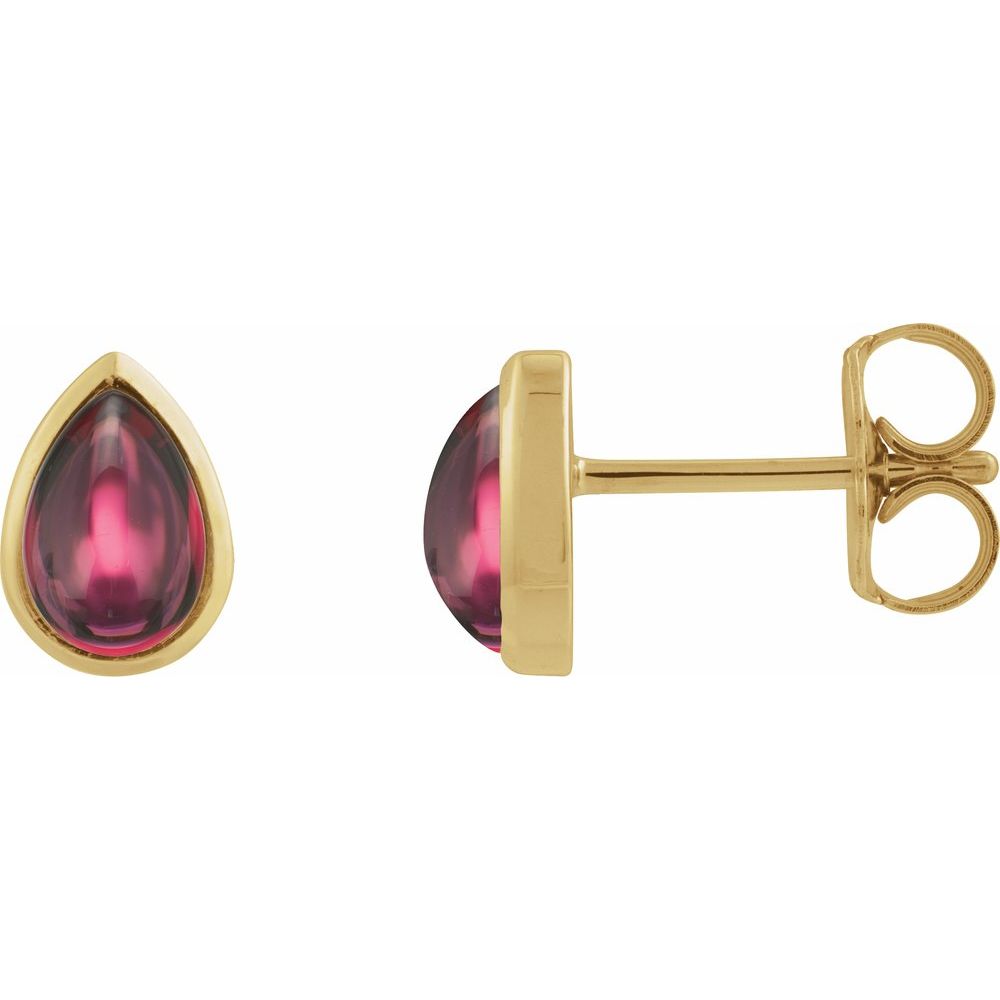 14K Yellow Gold Natural Rhodolite Garnet Cabochon Earrings