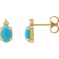 14K Yellow Gold 6x4 mm Natural Turquoise Cabochon & .03 CTW Natural Diamond Earrings