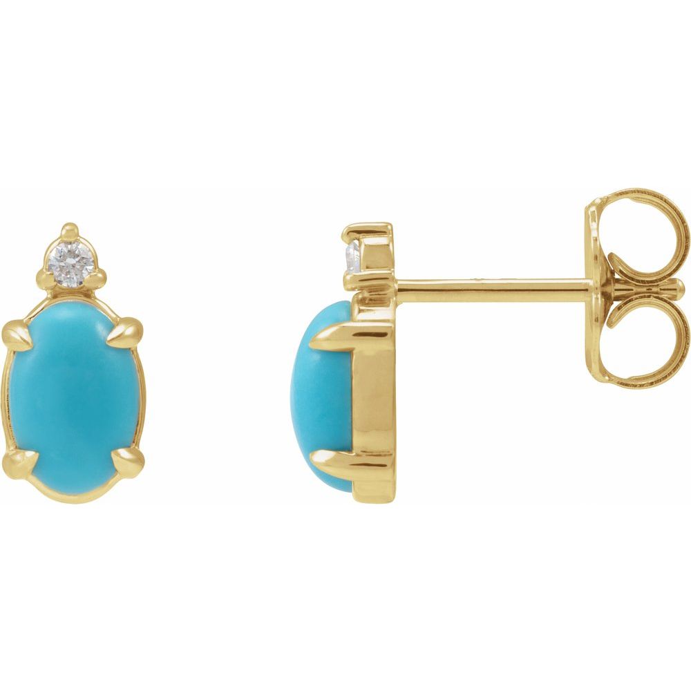 14K Yellow Gold 6x4 mm Natural Turquoise Cabochon & .03 CTW Natural Diamond Earrings