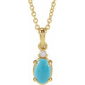 14K Yellow Gold 6x4 mm Natural Turquoise Cabochon & .015 CT Natural Diamond 16-18" Necklace