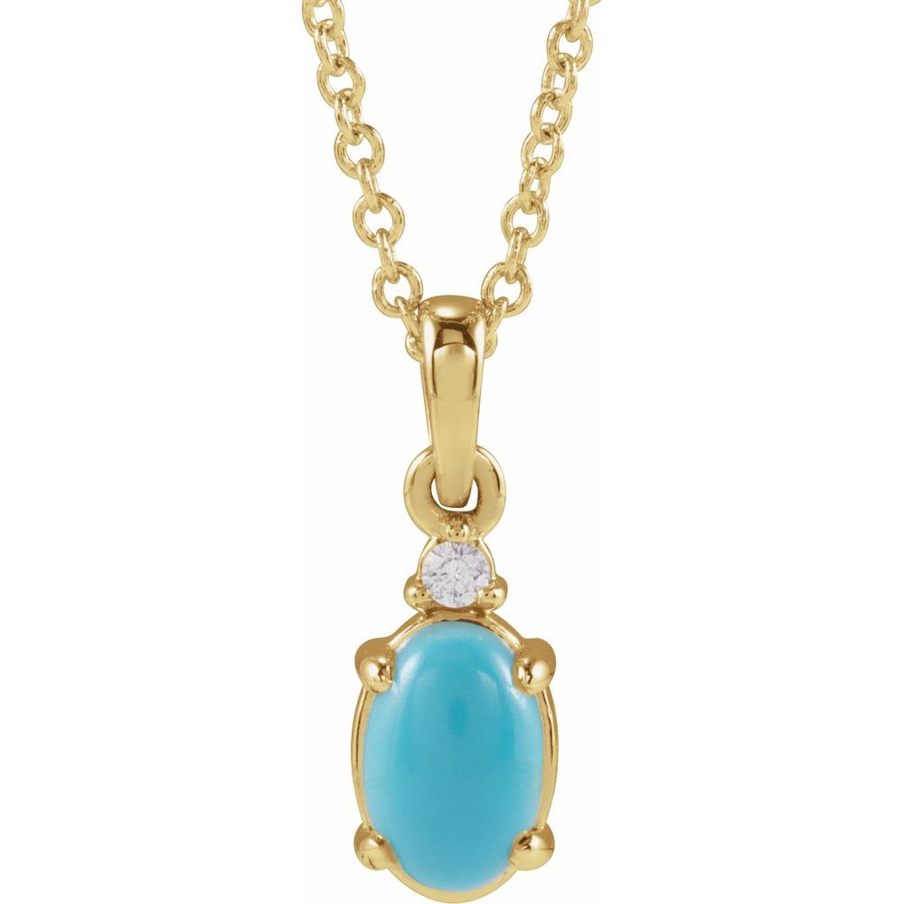 14K Yellow Gold 6x4 mm Natural Turquoise Cabochon & .015 CT Natural Diamond 16-18" Necklace