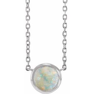 Cabochon Natural White Opal Solitaire Bezel-Set Necklace (Style 87613)